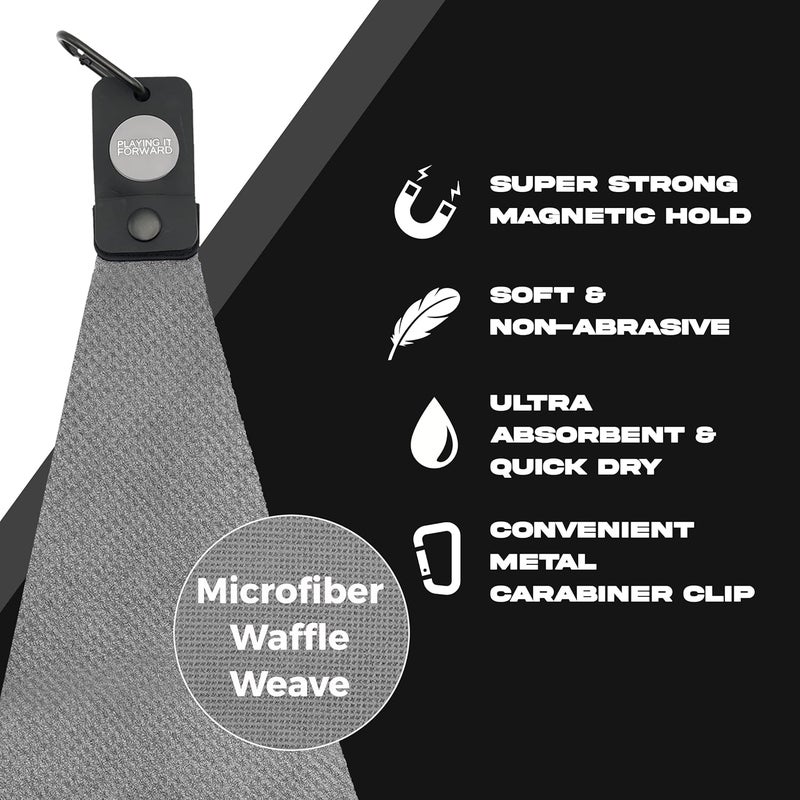 Playing It Forward Magnetic Golf Towels for Golf Bags with Clip & Ultra Strong Magnet - Waffle Weave Microfiber Towel for Secure Hold on Bags & Carts - Ideal Club Cleaner & Accessories - Gray - Image 4